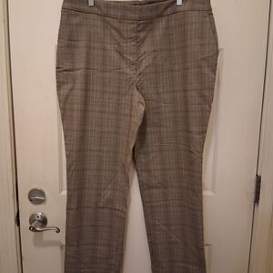 Hilary Radley Taupe Plaid Straight-Leg Dress Trousers